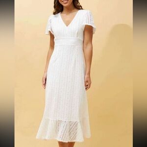 SUZY SHIER | BOHO LACE MIDI DRESS | WHITE | SIZE LARGE